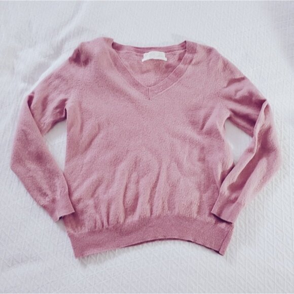 MANGO Selection 100% Wool Dusty Pink V Neck Pullover- L - Picture 1 of 8